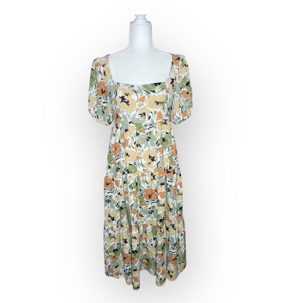 ASTR The Label Poplin Square Neck Floral Midi Dress Medium